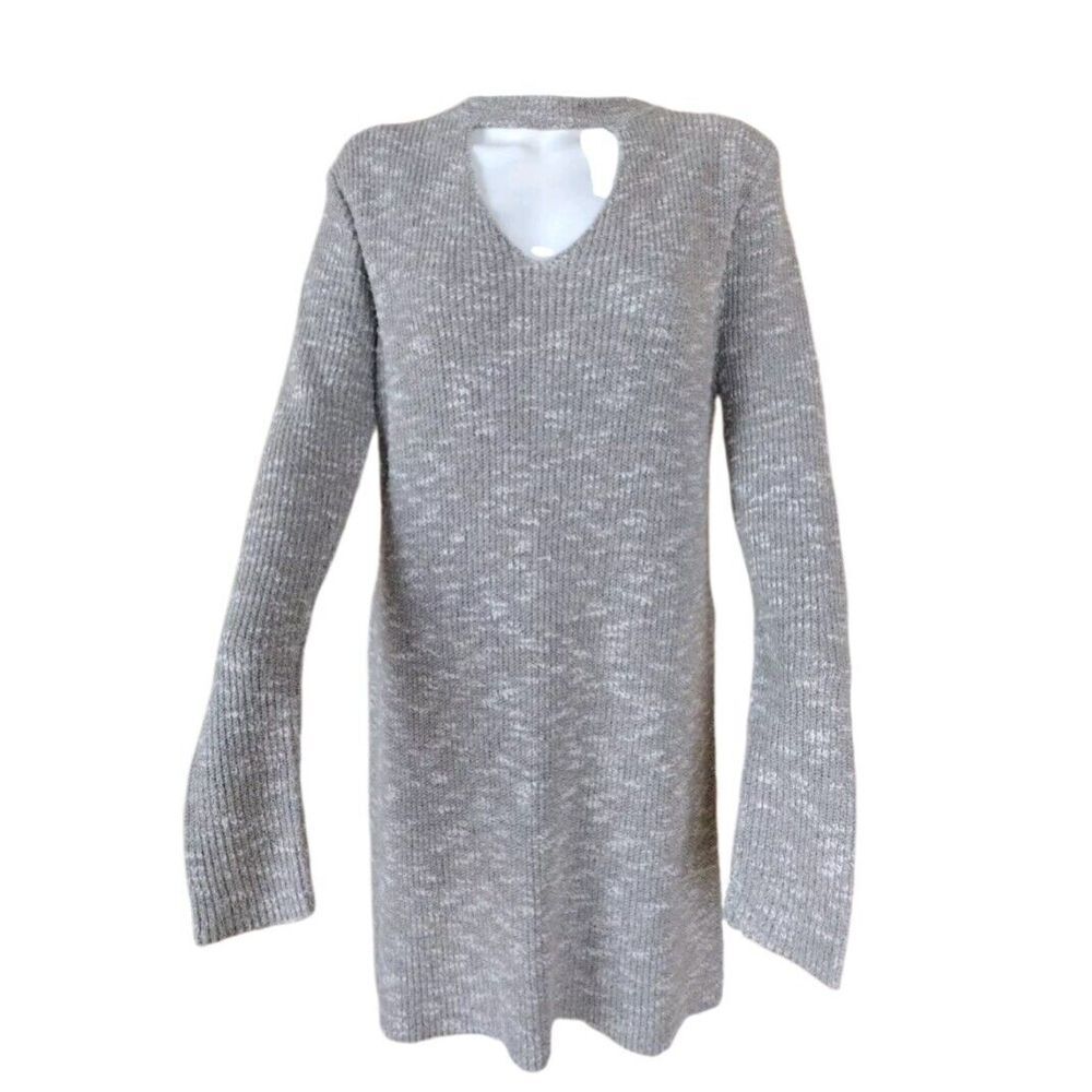 Alya Seater Dress Woman M Gray Tunic Knit Side Slits Lightweight Long Sleeves